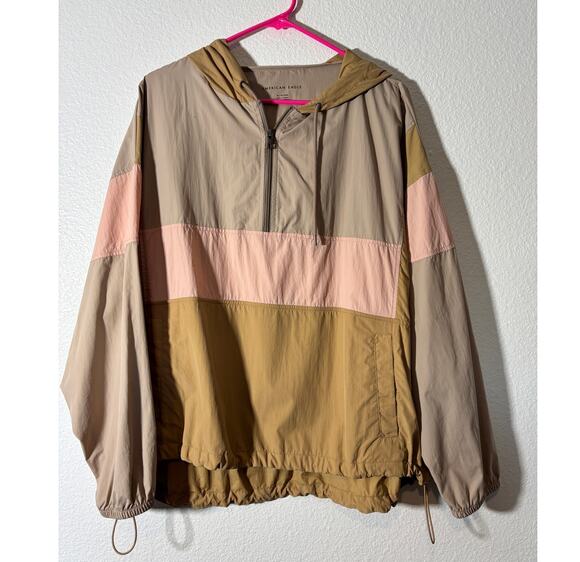 American Eagle Jackets & Blazers - American Eagle Women's Windbreaker Jacket Size XL Colorblock 1/4 Zip Hooded